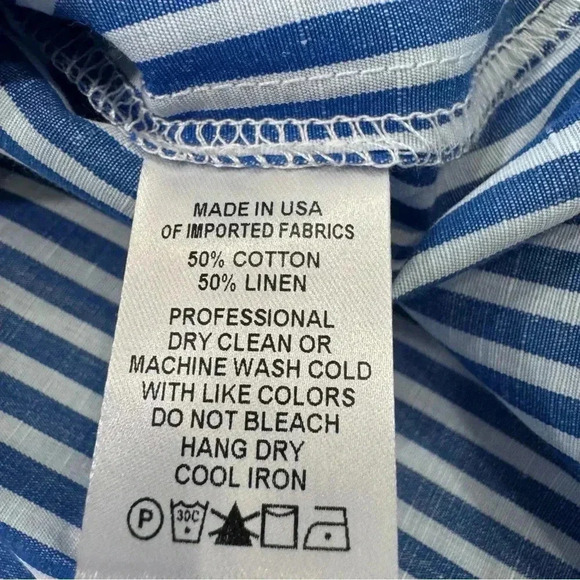 KARL RIEMAN Striped Button Front Pinpoint Oxford Shirt  Blue White Stripes Sz S - Picture 6 of 8